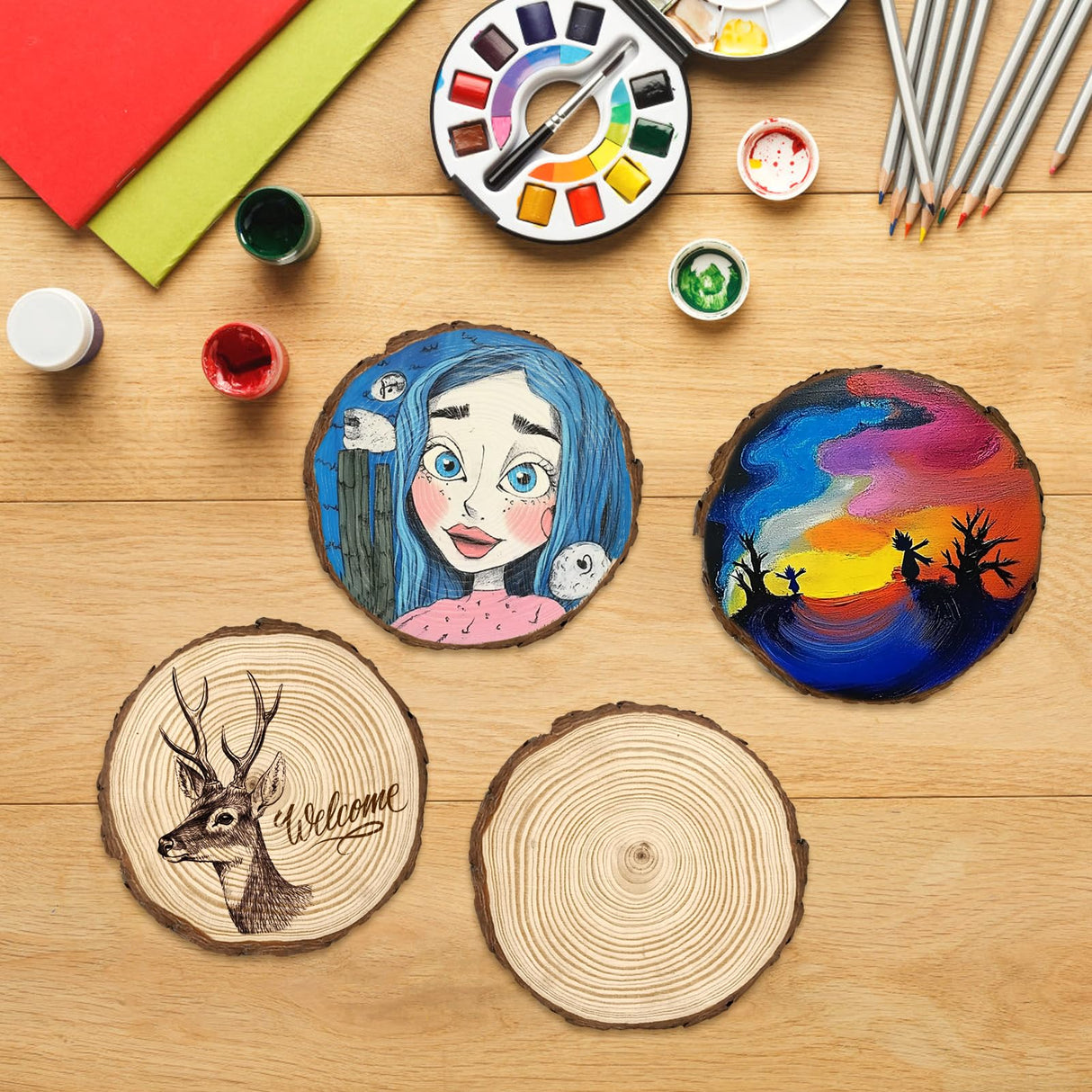 20Pcs Large Unfinished Wood Slices for Centerpieces,5.1-5.5 Inches Wood Centerpieces for Tables,DIY Round Wooden Discs with Tree Bark for Holiday Ornaments,Rustic Wedding (5.1-5.5in) YOIYINI