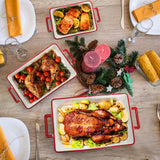 WRINGKIT Set of 3 Ceramic Baking Dishes, Casserole Dishes for Oven, Rectangular Bakeware with Handles, Ceramic Bakeware for Cooking, Baking Cakes, Wedding Gift, 3 Sizes (14.5''/12.7''/9.5'') WRINGKIT