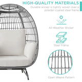 Best Choice Products Wicker Egg Chair, Oversized Indoor Outdoor Lounger for Patio, Backyard, Living Room w/ 4 Cushions, Steel Frame, 440lb Capacity - Gray/White Sand Best Choice Products