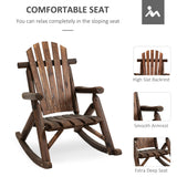 Outsunny Outdoor Wooden Rocking Chair, Single-Person Adirondack Rocking Patio Chair with Rustic High Back, Slatted Seat and Backrest for Indoor, Backyard, Garden, Carbonized Outsunny