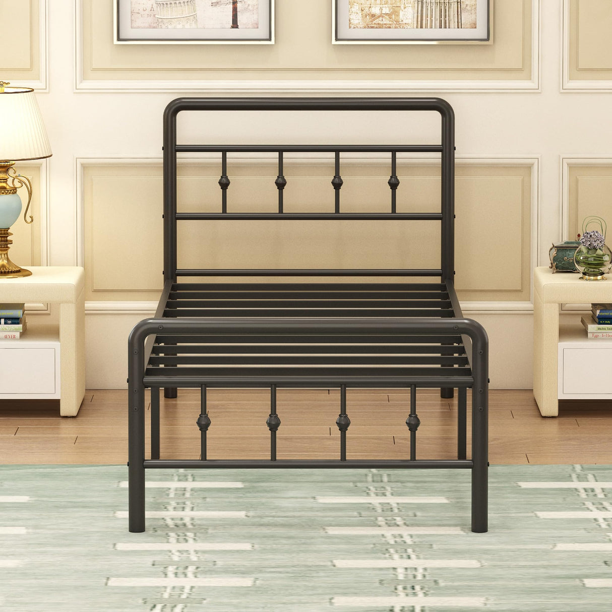 EMODA 16 Inch Twin Bed Frames with Headboard and Footboard, Heavy Duty Twin Platform Bed, Metal Slats Support Mattress Foundation, No Box Spring Needed, Easy Assembly EMODA