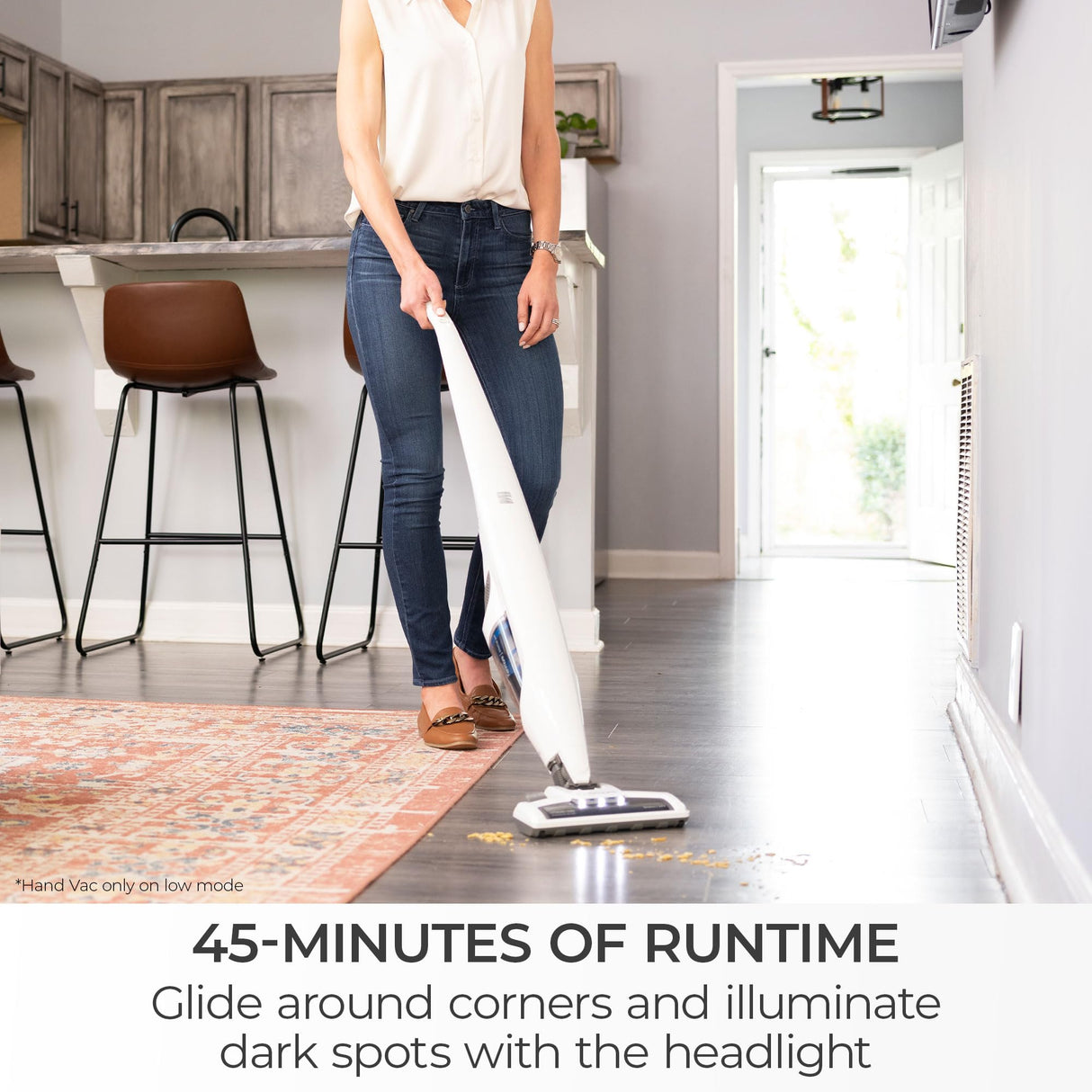 Kenmore DS1030 Cordless Stick Vacuum Lightweight Cleaner 2-Speed Power Suction LED Headlight 2-in-1 Handheld for Hardwood Floor, Carpet & Pet Hair, White Kenmore