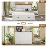 AMERLIFE Queen Size Murphy Bed, Farmhouse Cabinet Bed Frame with Charging Station and Storage Drawer for Bedroom/Office/Guest Room, White+Barnwood AMERLIFE