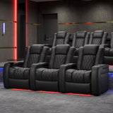 Valencia Tuscany Home Theater Seat - Nappa Leather Power Recliner with Cool Gel Memory Foam, USB-C/USB-A Charging, RGB LED Lights, Adjustable Lumbar & Headrest (Row of 3, Black) VALENCIA THEATER SEATING