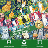 300 Piece Puzzle for Adults-Cats and Flowers | Recycled Cardboard Jigsaw Puzzles 300 Pieces | Challenging Family Activity Great Gift Idea for Family Friends | Difficult Puzzles Size 20.5X 15 inches Edsjegn