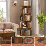 Besiost Rotating Bookshelf, Corner Bookshelf, 360 Display Wood Spinning Bookcase Storage Rack, Floor Standing Revolving Bookcase Narrow Book Shelf Organizer for Small Space, Bedroom, Rustic Brown Besiost