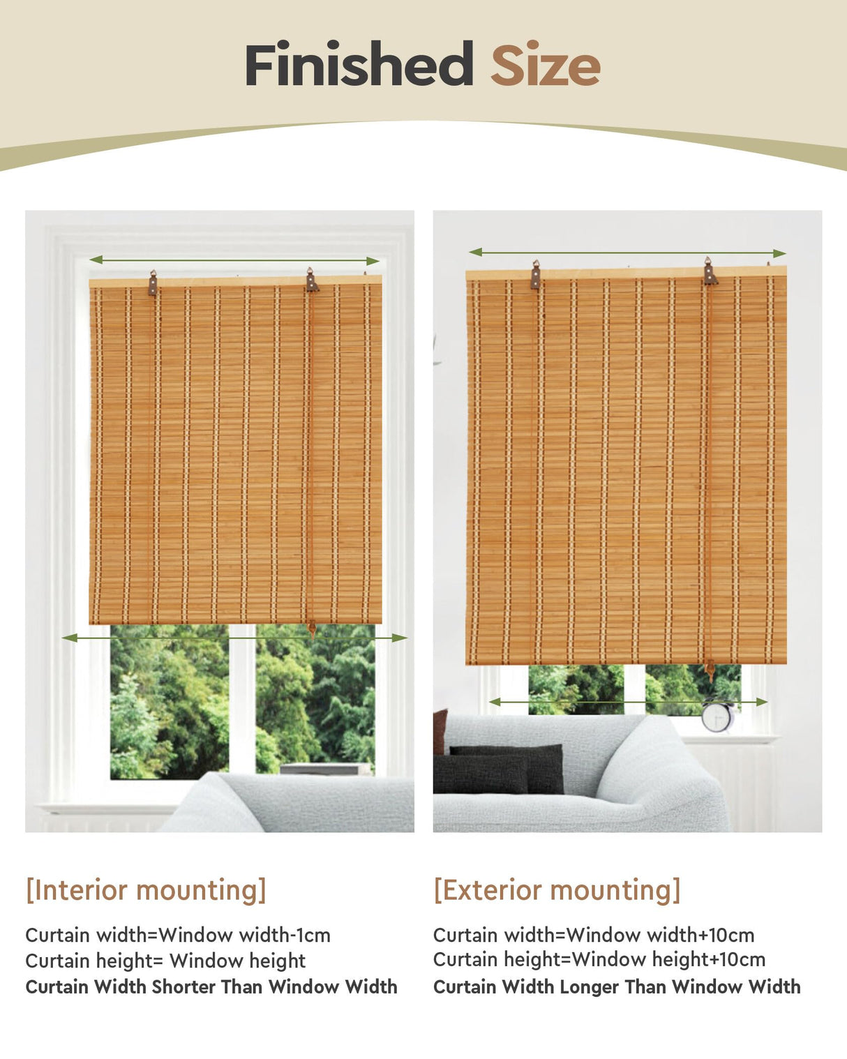 FoundGo 30" W*48" H Bamboo Roller Blinds, Retro Light Filtering Bamboo Curtains for Windows, Doorways FoundGo