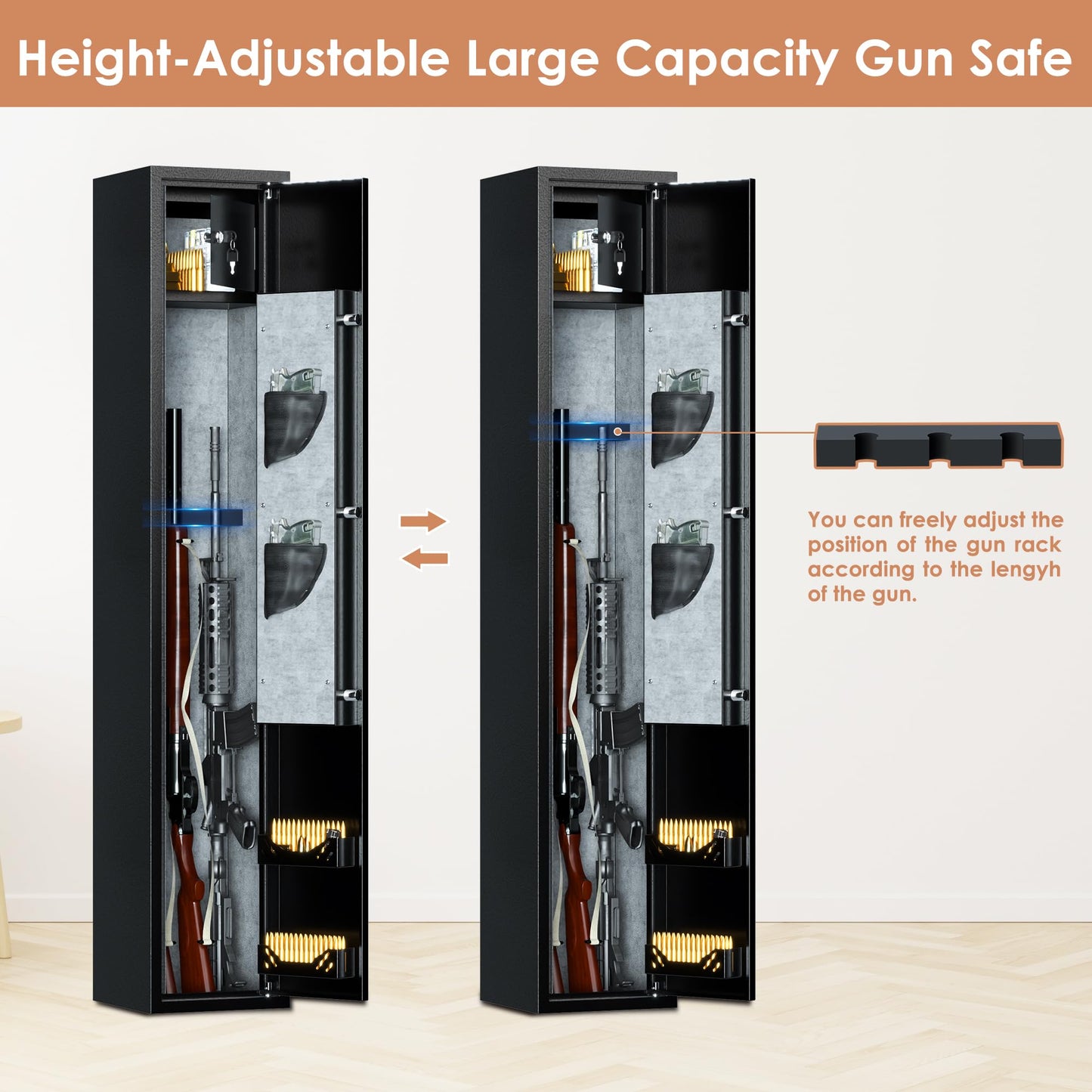 NICOMOW 3 Rifle Gun safes,Household Rifle and Pistol safes,Rifle and Shotgun Speed Gun safes with Two Cartridge Boxes,Small safes and Adjustable Gun Stock.