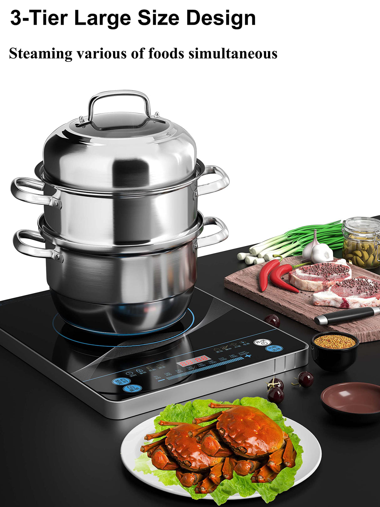 VENTION Large Indution Steamer Pot(28cm), 3 Tier Steamer for Cooking, 11 Inch Stainless Steel Steamer Pot for Cooking, Steam Pot for Dumpling VENTION