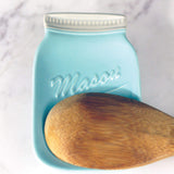 Blue Mason Jar Spoon Rest - Kitchen Spoon Holder for Stove Top - Ceramic Ladle Holder for Cooking Utensil in Rustic, Antique, Farmhouse Design Sparrow Decor