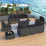 LayinSun 10 Piece Patio Furniture Set with 44" Propane Gas Fire Pit Table, Outdoor Sectional Conversation Set Wicker Rattan Sofa Set with Coffee Table LayinSun