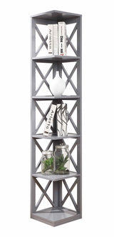 Convenience Concepts Oxford Corner Bookcase 12" - 5-Tier Slim Farmhouse Bookcase for Modern Living & Family Room, Media Storage Organizer for Home Office Library, Tall Shelving Unit, Gray Convenience Concepts