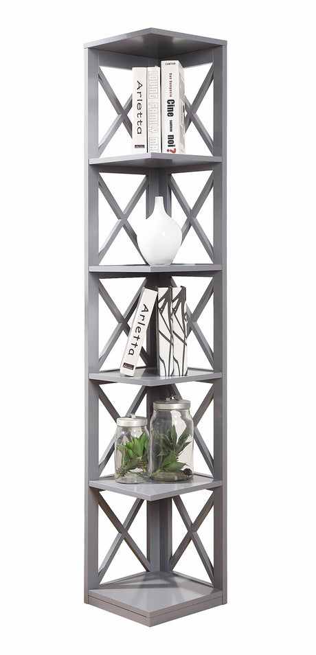 Convenience Concepts Oxford Corner Bookcase 12" - 5-Tier Slim Farmhouse Bookcase for Modern Living & Family Room, Media Storage Organizer for Home Office Library, Tall Shelving Unit, Gray Convenience Concepts