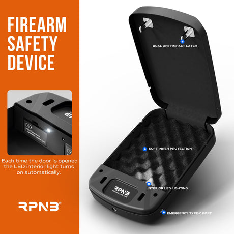 RPNB Gun Safe, Biometric Gun Safe for Handgun, Pistol Safe for Nightstand with Biometric Fingerprint, Digital Backlit Touchpad, Black RPNB