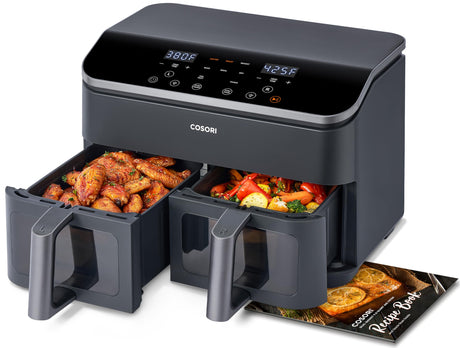 COSORI 9Qt 10-in-1 Dual Air Fryer, Fresh Balanced Meals for Family and Children with Double Baskets, Sync Cook & Finish to Bake, Roast, Reheat, Broil & 130 Recipes for Easy Cooking, Dishwasher Safe COSORI