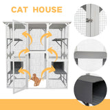 Catio Outdoor Wooden Cat Enclosure, 71" Outdoor Cat House Weatherproof Asphalt Roof, Large Solid Wood Cat Cage with 5 Jumping Platforms & 2 Napping Houses, Walk-in Cat Kennel Condo Shelter White ShiningLove