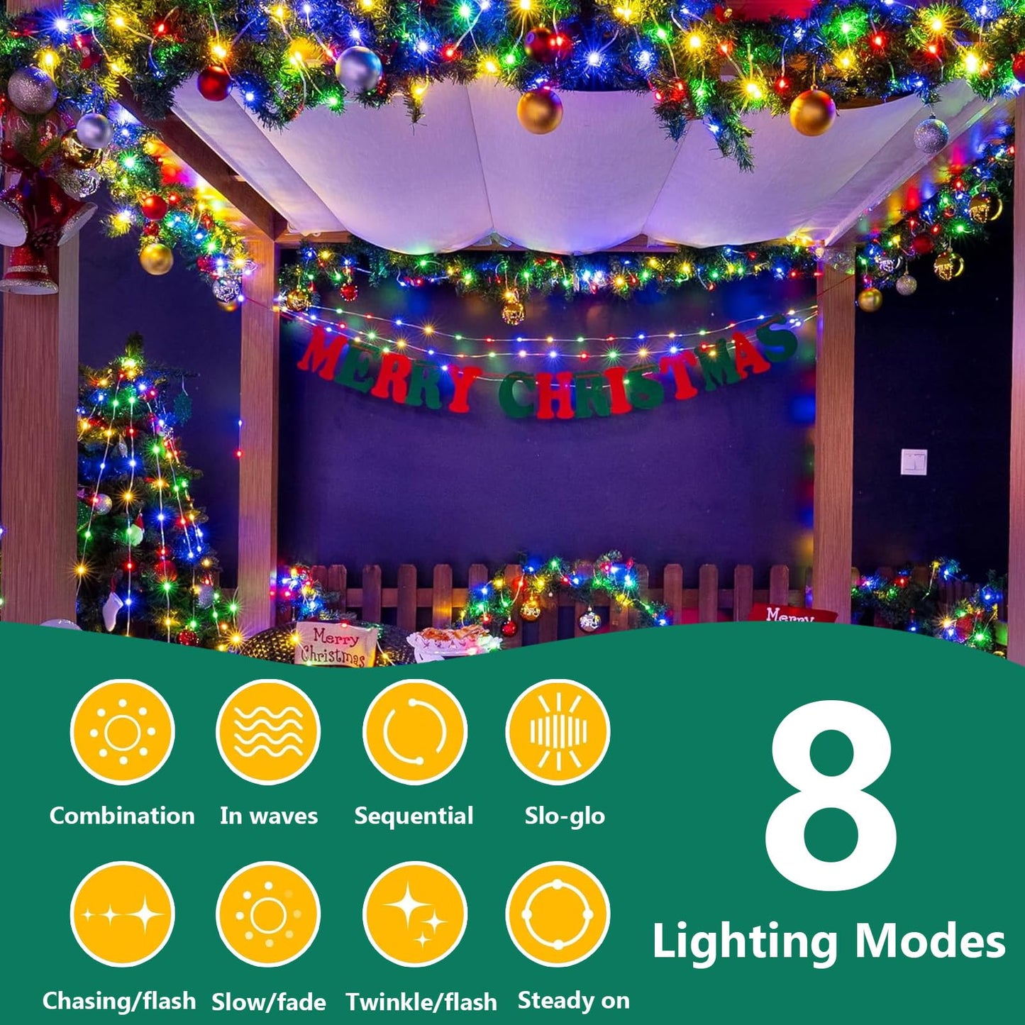 Voolex Christmas String Lights 1000LED 328FT, String Lights Outdoor Waterproof Christmas Lights with Remote, 8 Modes Twinkle Lights Plug in for Tree Wedding Christmas (Multicolored)