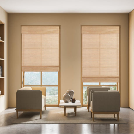 HousCa Blackout No Drill Roman Shades, Custom Cordless Bamboo Window Shades Window Blinds, Natural 100% Bamboo Shades for Windows, French Doors, Small Windows, Color 21 HousCa