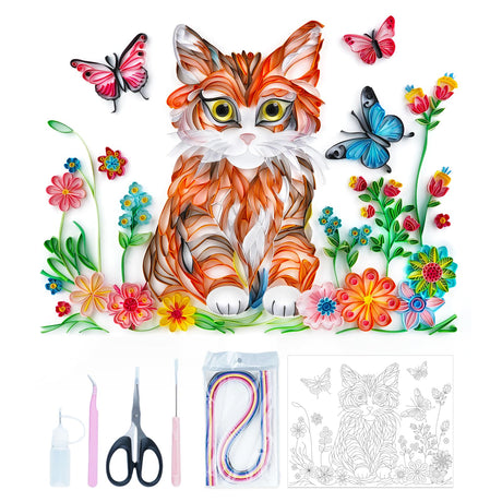 Uniquilling Quilling Kit, Paper Quilling Kits, 16 * 20-in Cat& Butterfly Paper Filigree Kits with Quilling Tools& Using Manual, DIY Quilling Artwork Modern Wall Art for Living Room Uniquilling