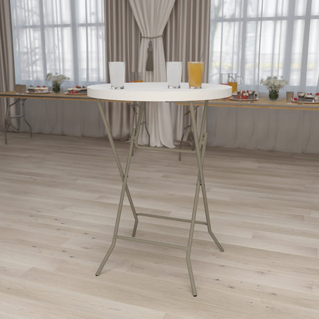 Flash Furniture Kathryn 2.63' Round Folding Bar Height Table for Parties and Commercial Events, Indoor/Outdoor Plastic Bar Height Folding Table, White Flash Furniture