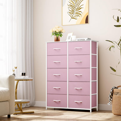 YITAHOME 10 Drawer Dresser - Fabric Storage Tower, Organizer Unit for Bedroom, Living Room, Hallway, Closets - Sturdy Steel Frame, Wooden Top & Easy Pull Fabric Bins, Pink