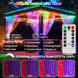 Curtain Lights Battery Operated 10x10Ft 300LED Waterproof Waterfall Light with 8 Modes Remote Dimmable Timer Memory Twinkle Fairy String Lights for Outdoor Indoor Gazebo Wedding Pergola Patio Bedroom QLIRJAD