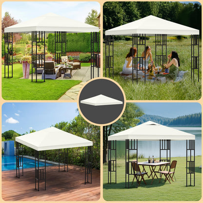 10'x10' Canopy Replacement Top Cover, Gazebo Replacement Canopy Top Cover, Pop Up Tent Top with Air Vent for Outdoor Garden Patio Yard Canopy-Beige