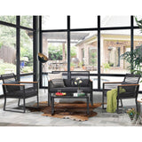 Patiorama 4 Piece Patio Furniture Set, Outdoor Wicker Bistro Set, All-Weather Black PE Rattan Conversation Set w/Coffee Table, Loveseat, Wood-Like Armrest, Cushions for Garden Balcony Deck, Dark Grey Patiorama