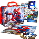 Marvel Store Spiderman Puzzle Tin Bundle - 4 Pc Set Includes Spiderman Puzzle Tin (48 pc), Stickers, Poster and More | Spiderman Gift Set Marvel