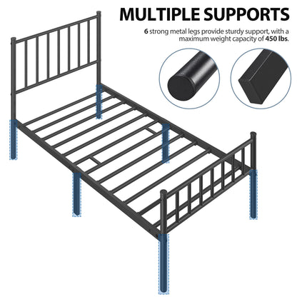 Yaheetech Twin Size Bed Frame Metal Platform Bed Frame Mattress Foundation with Spindle Headboard & Footboard/No Box Spring Needed/14 Inch Underbed Storage/Firm Support & Easy Set up Structure, Black