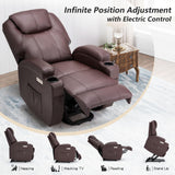 Esright Power Lift Recliner Chair for Elderly, Electric Lift Chair Sofa with Side Pockets, USB & Type-C Ports, Cup Holders, Brown, PU Leather Esright