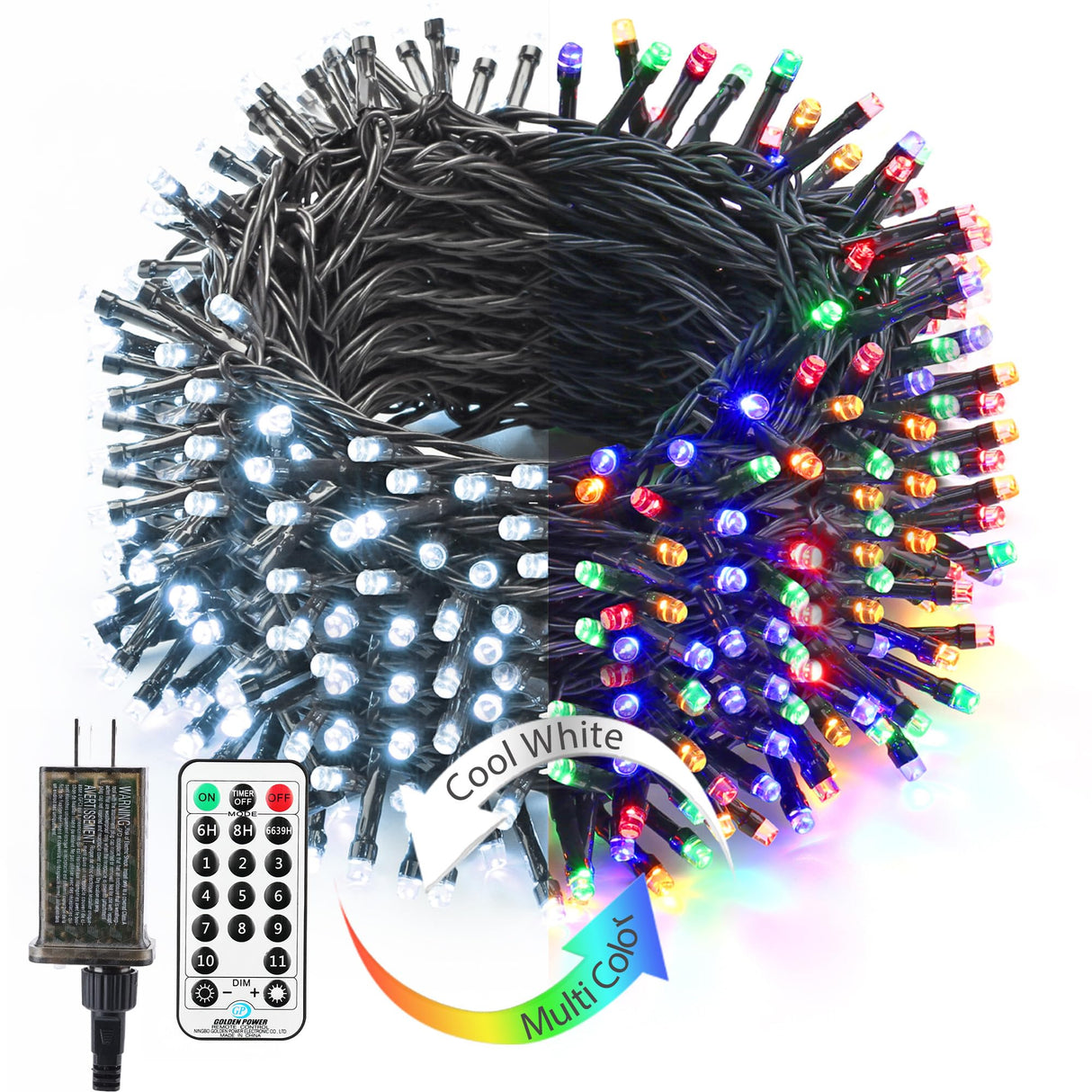 Brizled Christmas Lights Outdoor, 180.4ft 500 LED Color Changing Christmas String Lights with Remote, 11 Modes Christmas Tree Lights Cool White & Multicolor Green Wire Xmas Lights for Xmas Party Home Brizled