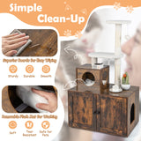 Giantex Litter Box Enclosure with Cat Tree, Cat Washroom Hidden Furniture with Cat Tower, Scratching Posts, Cat Condo, Jingling Ball, Air Vents, Wooden Pet Crate House (Rustic Brown) Giantex