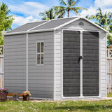 Resin Outdoor Storage Shed with Floor Included 8x6 FT, Large Waterproof Plastic Outside Garden Backyard Patio Lawn Tools Shelter with Window Lockable Door, Gray WELYAS