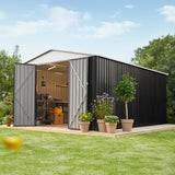 Polar Aurora 10x14 Outdoor Storage Shed, Garden Shed with Updated Frame Structure and Lockable Doors, Metal Tool Sheds for Backyard Garden Patio Lawn, White Polar Aurora