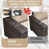 Jing's Villa 8-Piece Patio Furniture Set, All-Weather Outdoor Wicker Sectional Sofa with Cushions, Glass Table & Left and Right Armrest, Rattan Conversation Seating for Porch, Garden, Backyard,Beige Jing's Villa