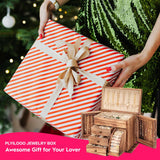 Poyilooo Jewelry Box Organizer, Solid Wood Jewelry Boxes for Women for Storage & Display Necklace Ring Earring Bracelet, Rustic Style Jewelry Organizer Box for Women Gifts (Carbonized Brown) Poyilooo