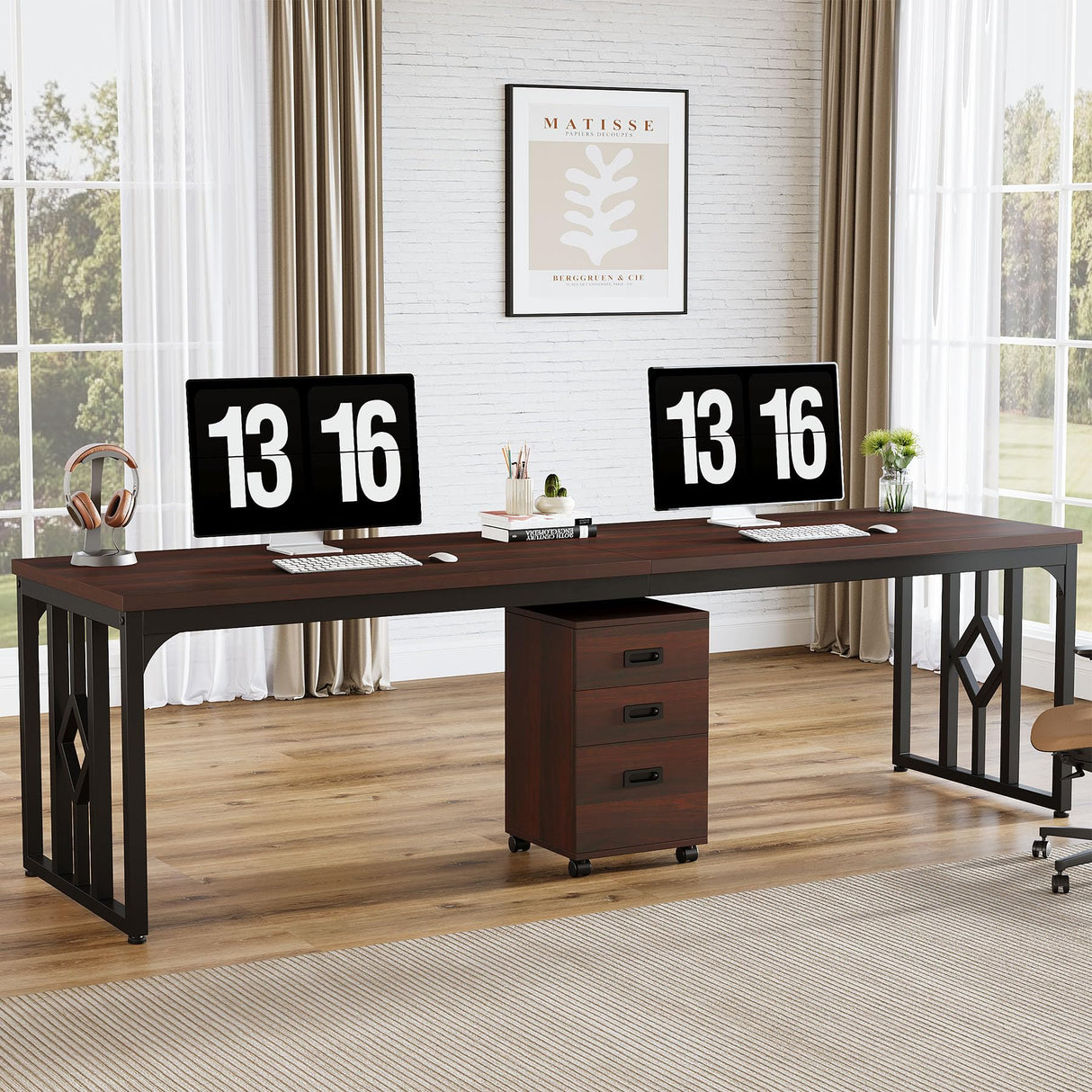 Tribesigns 78.7-Inch 2 Person Desk with File Cabinet, Extra Long Computer Desk with Storage Drawers, Double Desk for Two People, Long Narrow Desk Workstation for Home Office Tribesigns