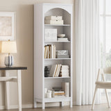 Arched Bookshelf with 5 Tier Open Shelves, 71" Tall Wood Bookcase with Adjustable Shelves, 24" Wide Floor Standing Display Storage Shelf for Home Office, Kitchen, Study and Living Room, Modern White jmhdyg