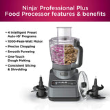 Ninja BN601 Professional Plus Food Processor 1000-Peak-Watts with Auto-iQ Preset Programs Chop Puree Dough Slice Shred with a 9-Cup Capacity and a Silver Stainless Finish (Renewed) Ninja