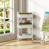 JOYZAN 3 Tier Rolling Carts with Wheels, Utility Cart with Handle and Locking Caster, Storage Cart for Kitchen, Office, Bedroom, Suitable for Diaper, Art Tools, Snack, Craft Storage Cabinet, White JOYZAN