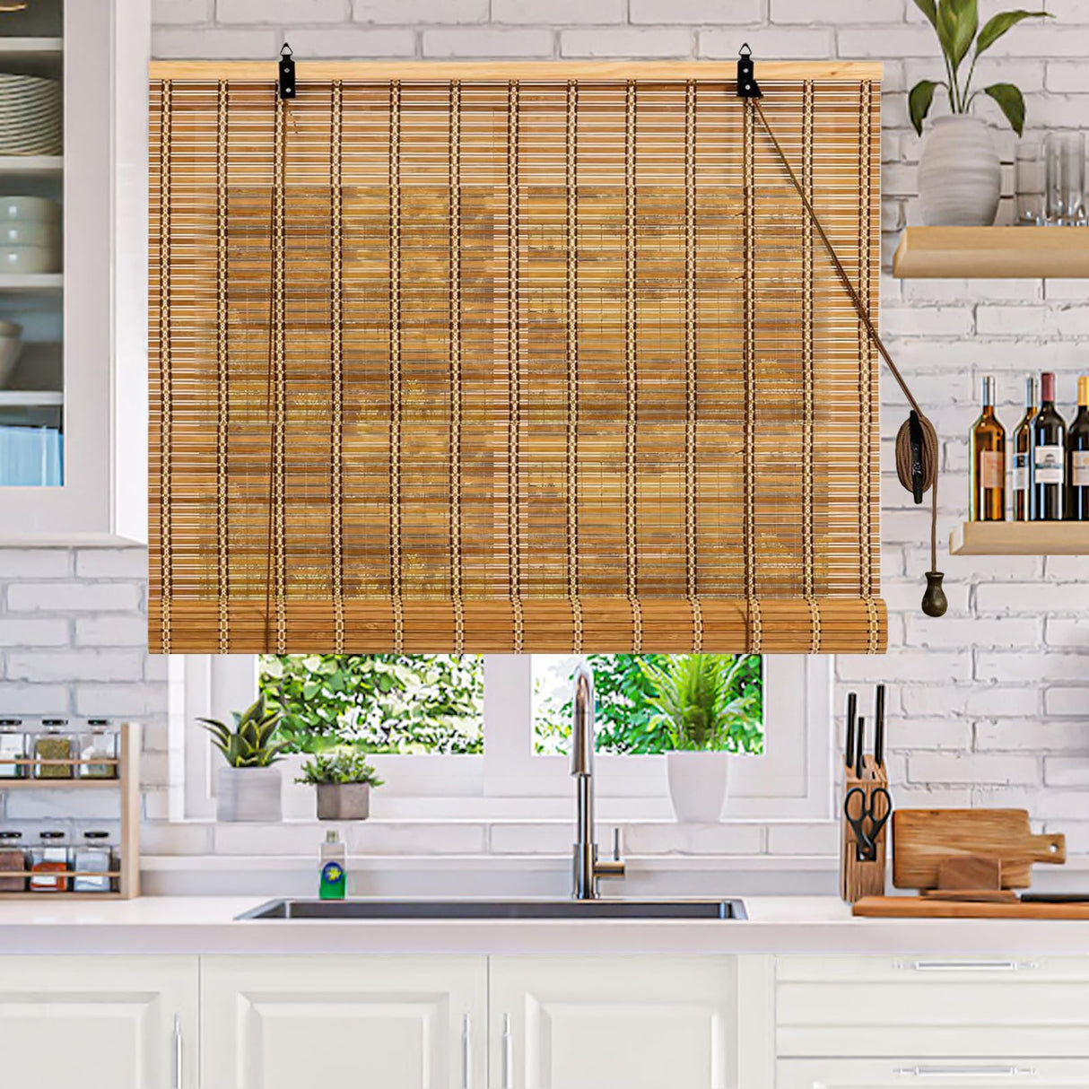 IMSGVIFO Bamboo Blinds,UV Protection Bamboo Roll Up Shades,Easy to Install Blinds for Interior Windows,Roman Curtains Shades for Indoor Windows Outdoor,Carbonized, 36x72 Inch IMSGVIFO