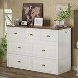 AMERLIFE Queen Size Murphy Bed, Farmhouse Cabinet Bed Frame with Charging Station and Storage Drawer for Bedroom/Office/Guest Room, White+Barnwood AMERLIFE