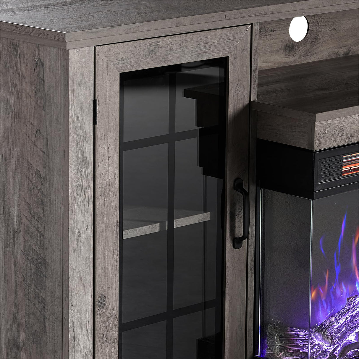 LUXOAK Fireplace TV Stand with 3-Sided Glass Electric Fireplace, 59" Media Entertainment Center with Farmhouse Glass Door Storage Cabinet, TV Console Table for TVs up to 65", Wash Gray LUXOAK
