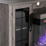 LUXOAK Fireplace TV Stand with 3-Sided Glass Electric Fireplace, 59" Media Entertainment Center with Farmhouse Glass Door Storage Cabinet, TV Console Table for TVs up to 65", Wash Gray LUXOAK