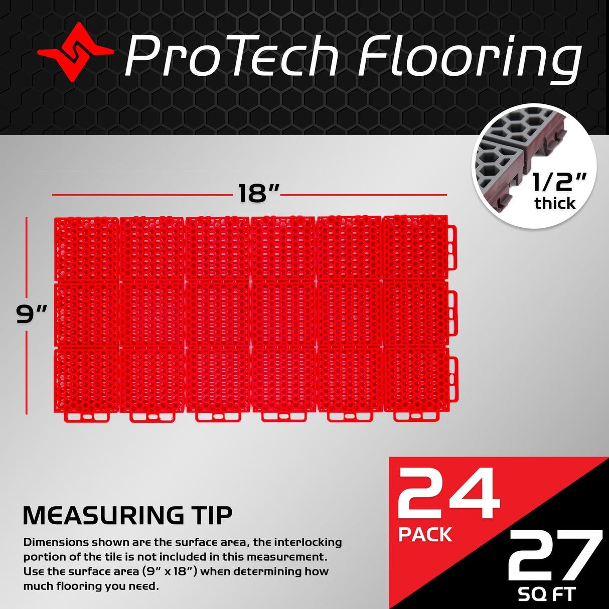 Caliber ProTech Garage Flooring Tiles, 9” x 18” Interlocking Tiles, Grey, 24-Pack Caliber