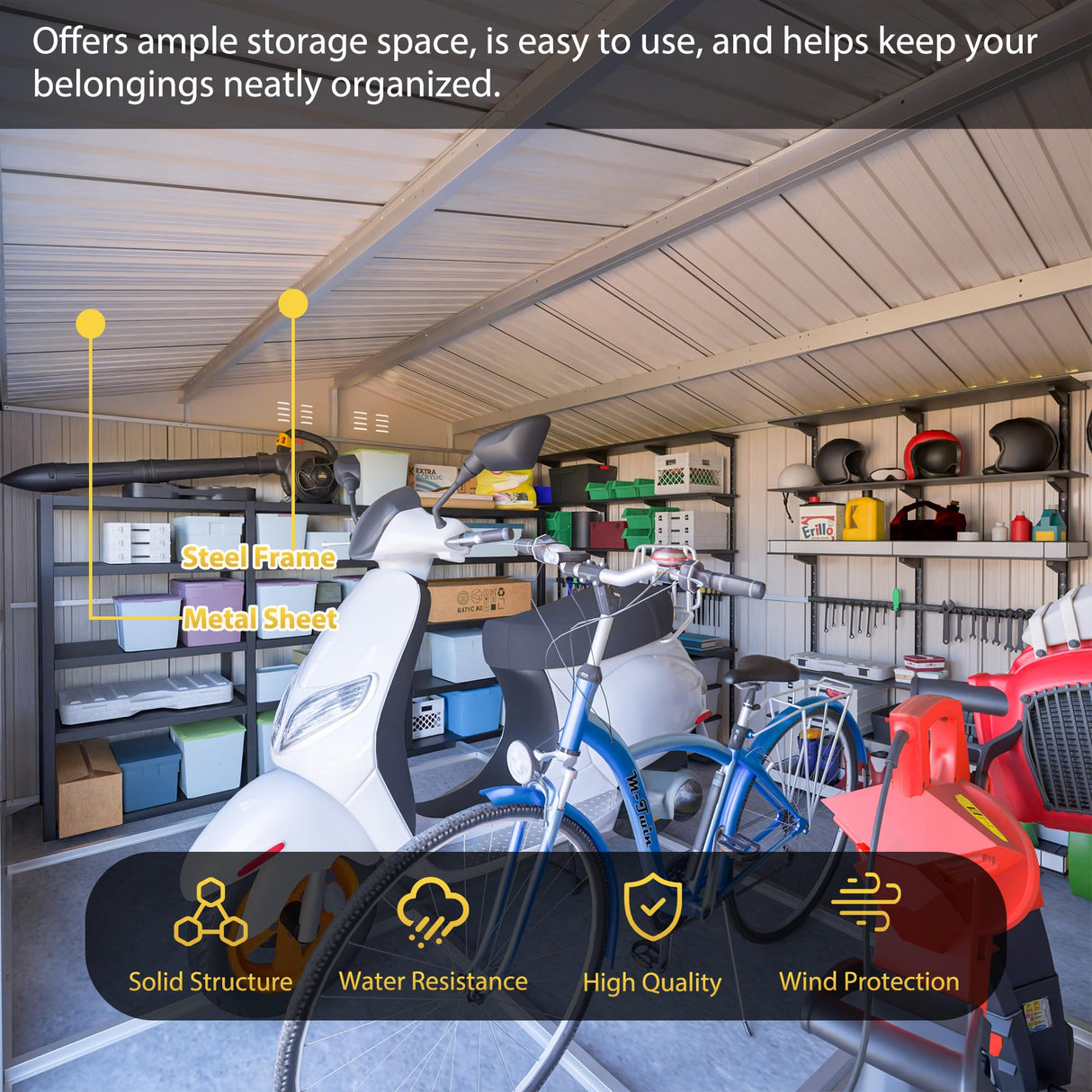 KMBOHE 12x10 FT Outdoor Metal Storage Shed, Large Garden Tool Sheds with Lockable Doors, Waterproof Steel Utility Storage Building, Heavy Duty Equipment Shed for Backyard Patio Lawn Garden, Grey KMBOHE