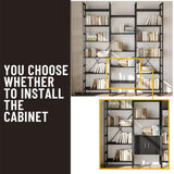 astimey 70x78 “ Triple 6 Tier Book Shelf, Industrial Large Bookcase with Storage Cabinet, Tall Bookshelf with 16 Open Display Shelves Metal Frame Furniture for Living Room Bedroom Home Office Black astimey