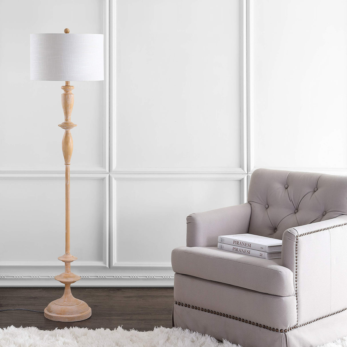 JONATHAN Y JYL3061A Aldrin 63.5" Resin LED Floor Lamp, Traditional, Transitional, Office, Living Room, Family Room, Dining Room, Bedroom, Hallway, Foyer, Brown Wood Finish JONATHAN Y