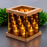 Infinity Mirror Tea Light Holder, Glass Hurricane Candle Holder, Wood Candle Night Lights, Infinity Cube Unique Tea Light Holder, Table Decor, Wedding Gift, Bedroom Night Light, Rustic Home Decor Ashel Art